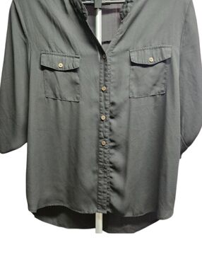 Love Fire Black Button Front Blouse Roll Tab Sleeves Size XL